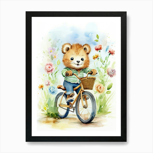 Biking Watercolour Lion Art Paintin Framed Wall Art Poster Canvas Print Picture