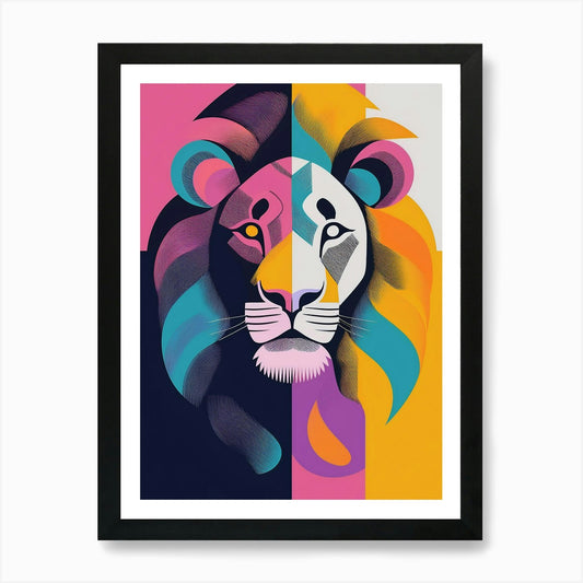 Colourful Lion Portrait Art Print Framed Wall Art Poster Canvas Print Picture