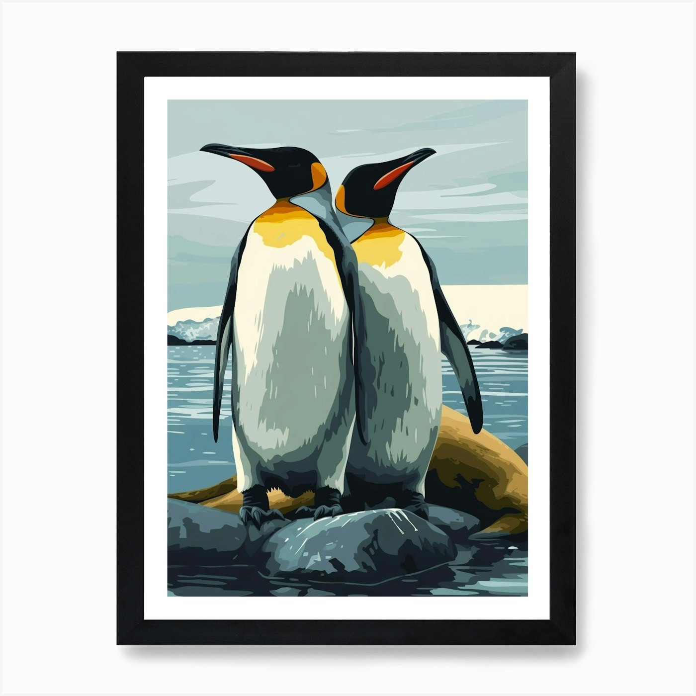 Emperor Penguin Sea Lion Island Min Framed Wall Art Poster Canvas Print Picture