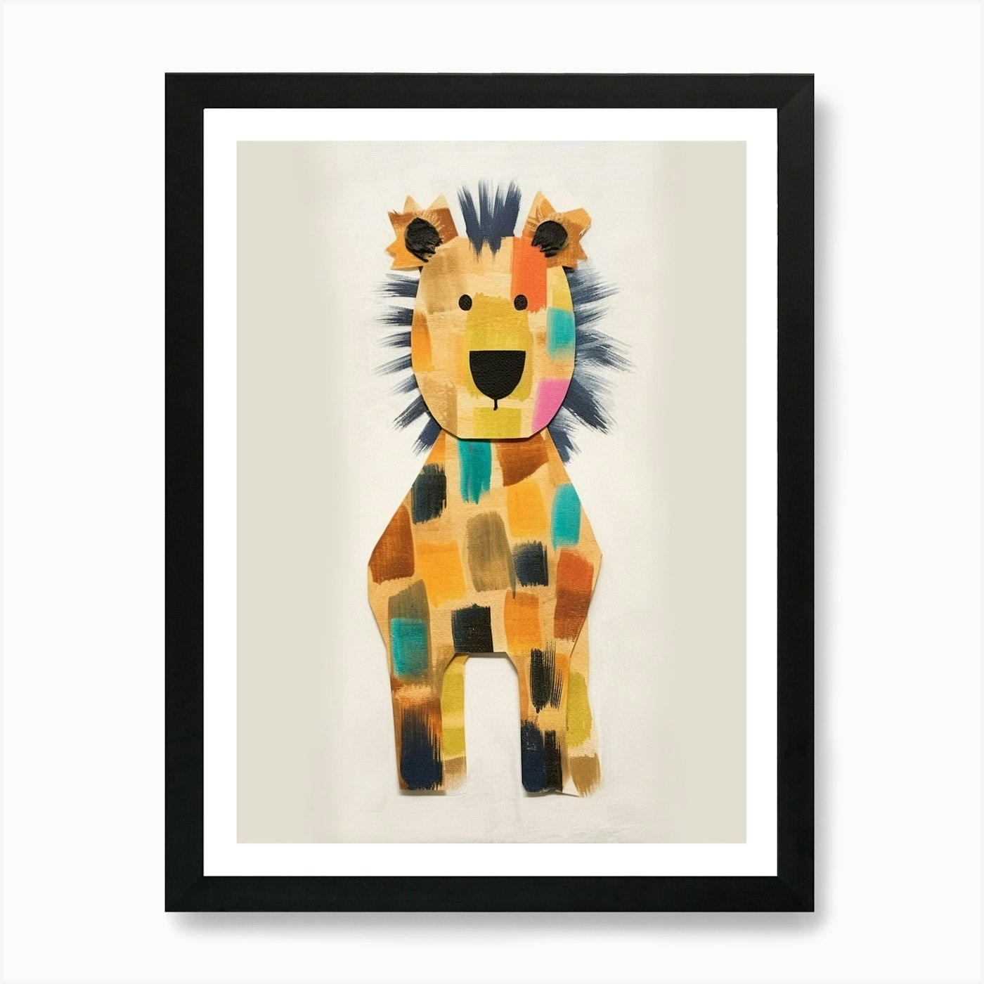 Lion Kids Patchwork Painting Art Pr Framed Wall Art Poster Canvas Print Picture