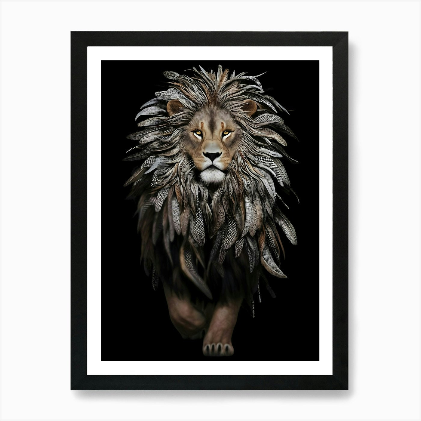 Lion With Feathers Art Print Framed Wall Art Poster Canvas Print Picture