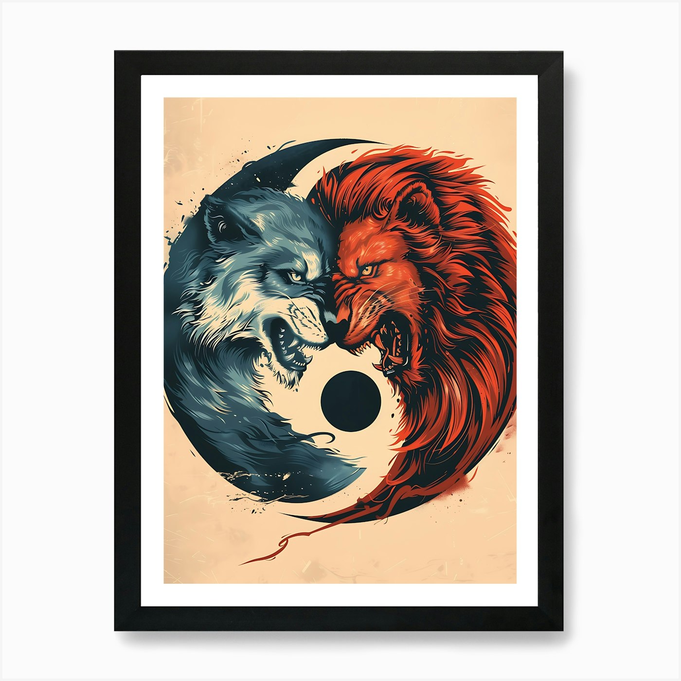 Badass Lion And Wolf 8 Art Print Framed Wall Art Poster Canvas Print Picture