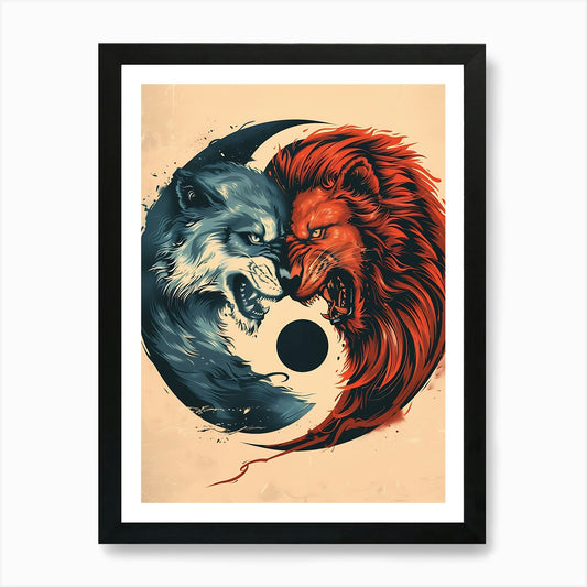 Badass Lion And Wolf 8 Art Print Framed Wall Art Poster Canvas Print Picture