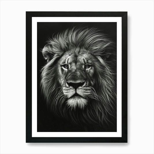 African Lion Charcoal Drawing Portr Framed Wall Art Poster Canvas Print Picture