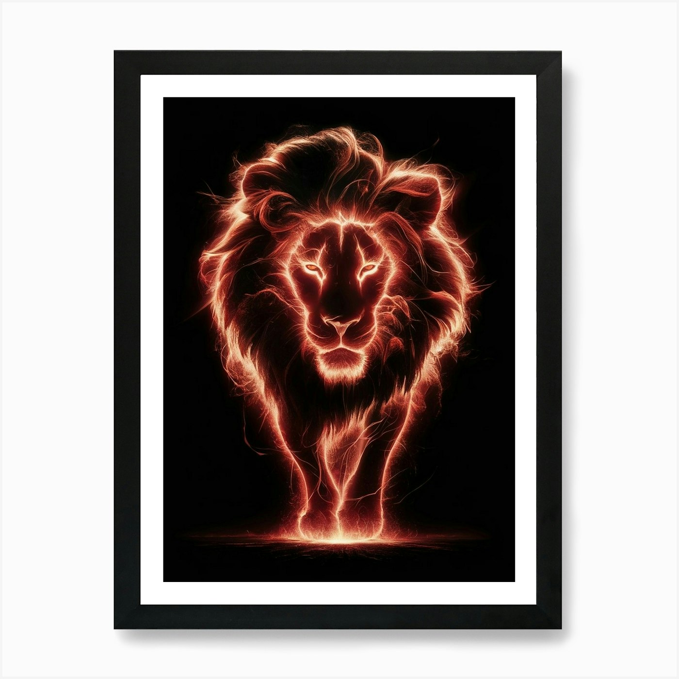 Lion In Flames Art Print Framed Wall Art Poster Canvas Print Picture