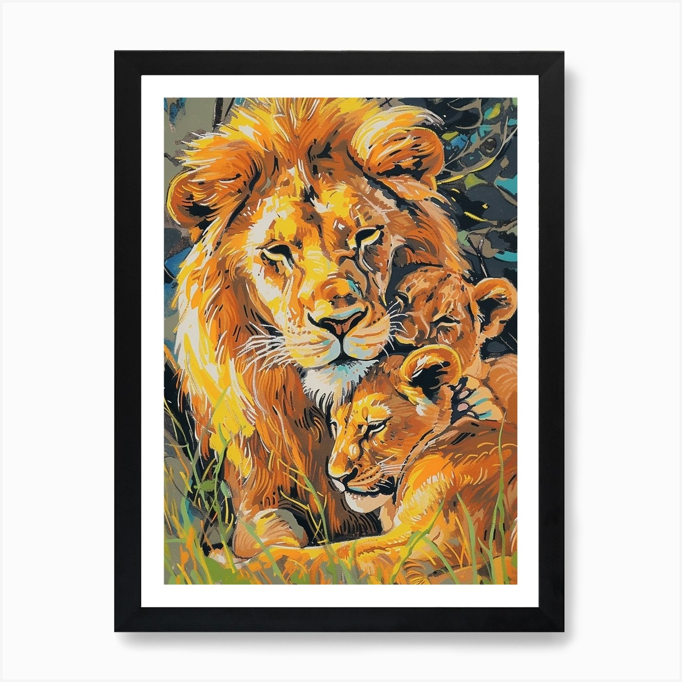 Transvaal Lion Family Bonding Fauvi Framed Wall Art Poster Canvas Print Picture
