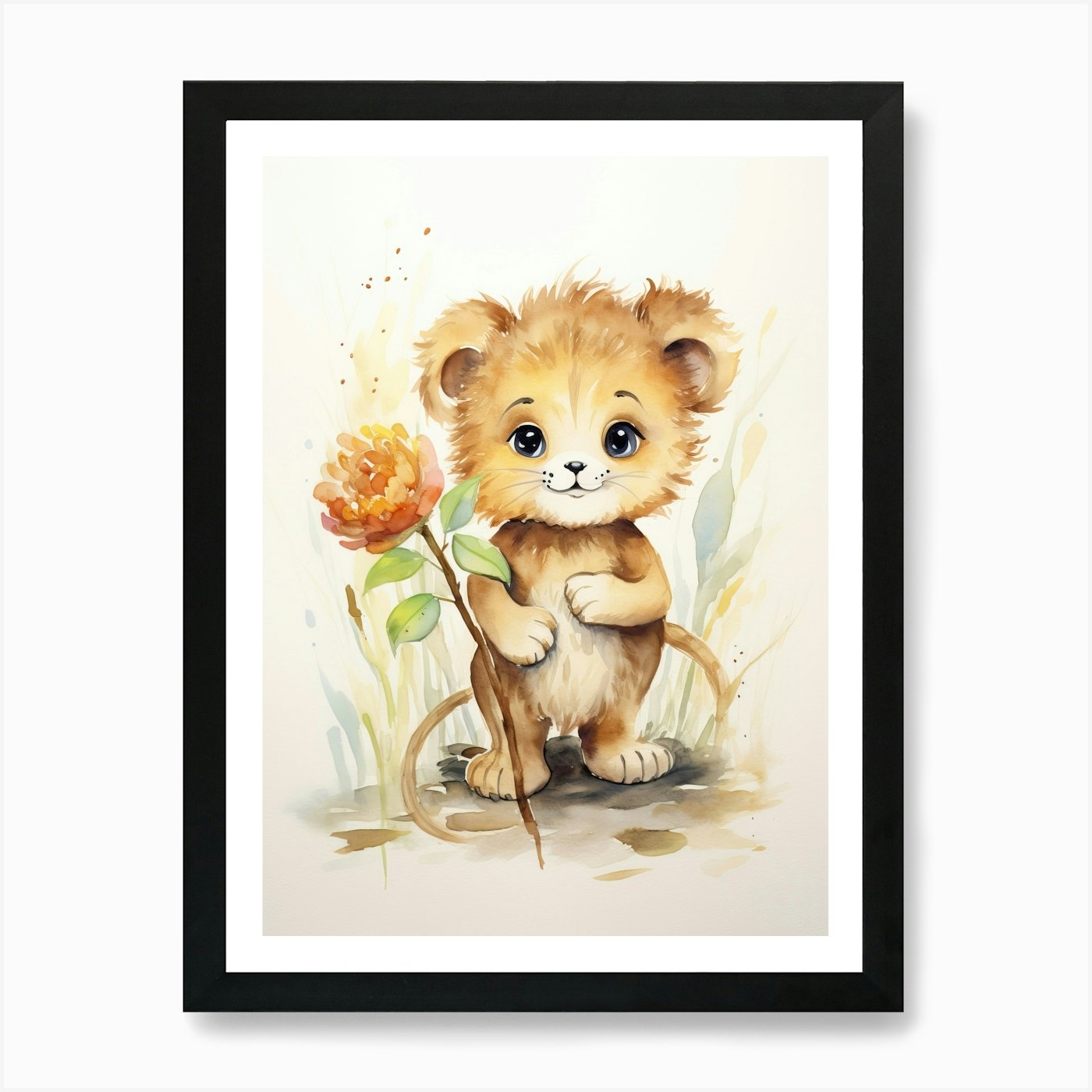 Crafting Watercolour Lion Art Paint Framed Wall Art Poster Canvas Print Picture
