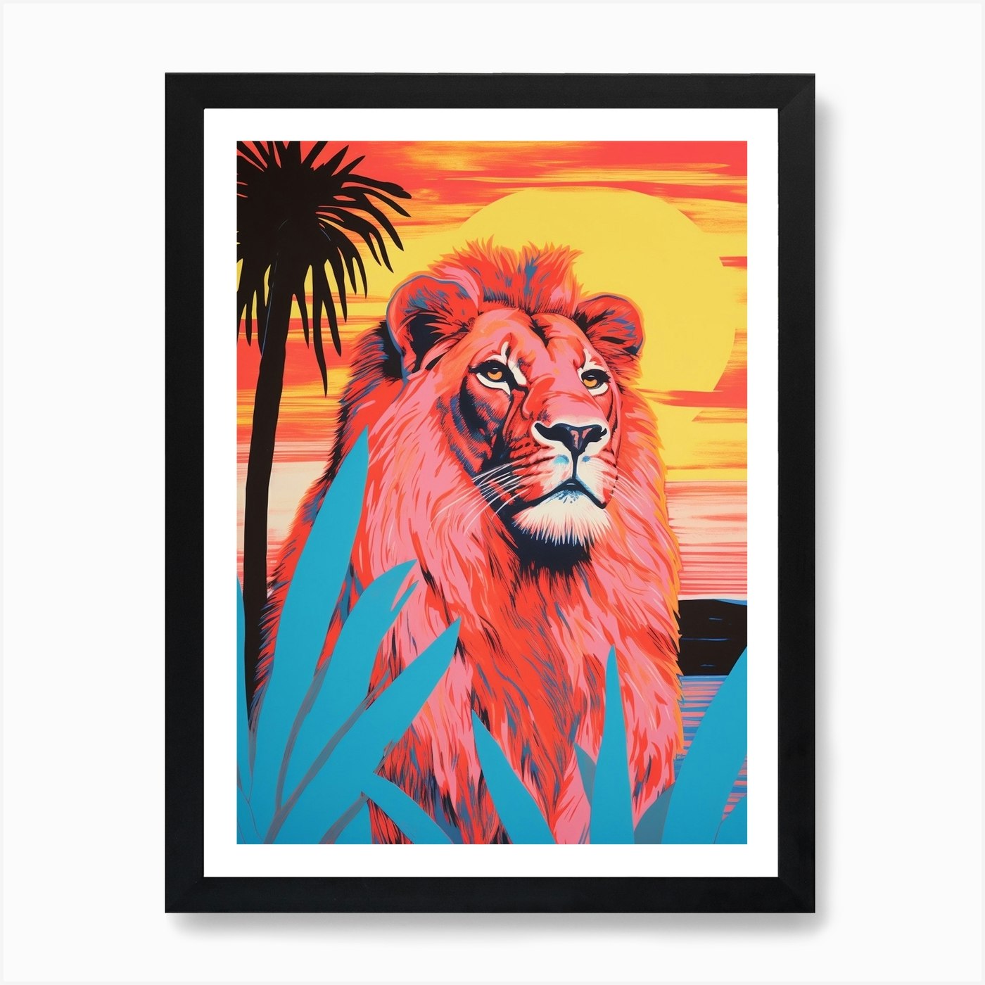 Lion In The Sunset Colour Pop 3 Art Framed Wall Art Poster Canvas Print Picture