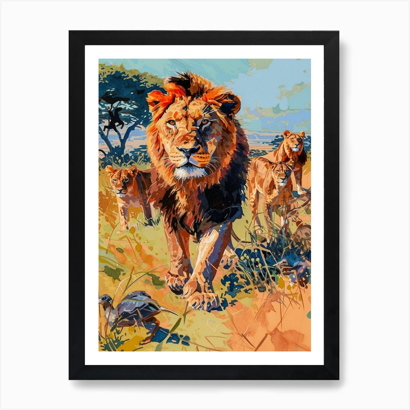 Southwest African Lion Interaction  Framed Wall Art Poster Canvas Print Picture