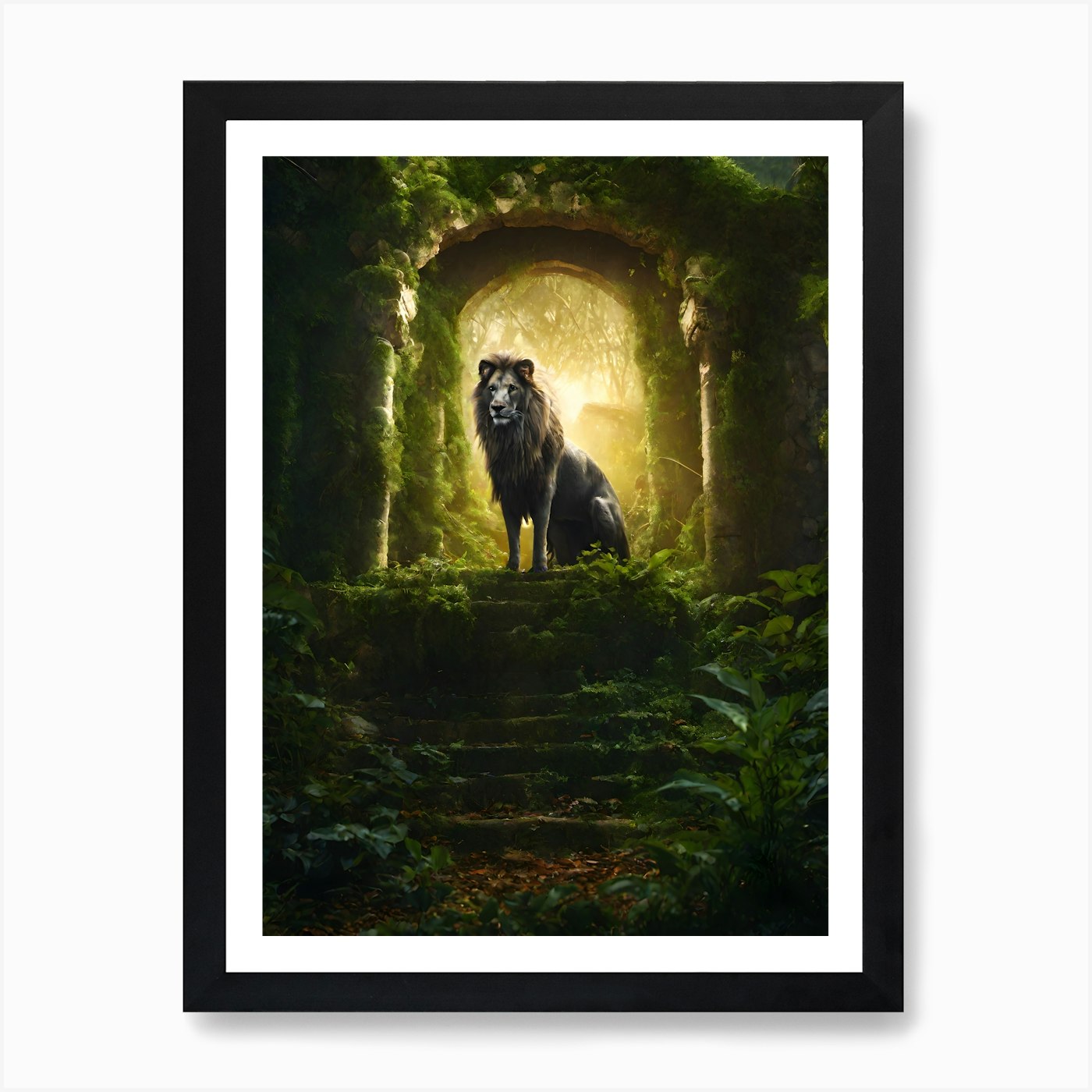 Lion In The Forest Art Print Framed Wall Art Poster Canvas Print Picture