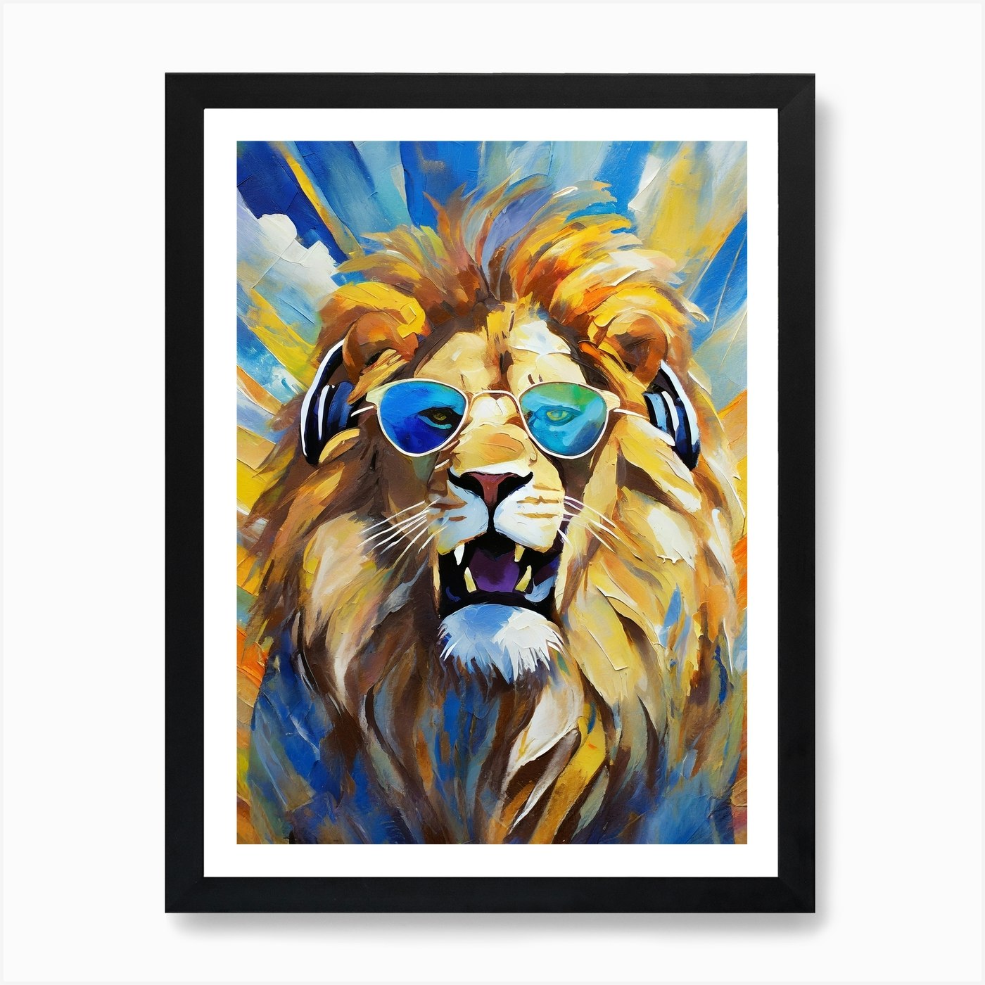 Lion In Sunglasses 2 Art Print Framed Wall Art Poster Canvas Print Picture