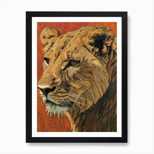 African Lion Relief Illustration Po Framed Wall Art Poster Canvas Print Picture