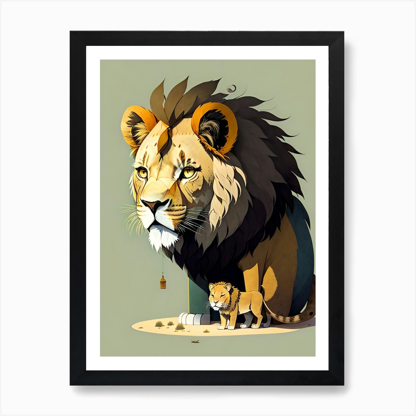 Lion And Cub Art Print Framed Wall Art Poster Canvas Print Picture
