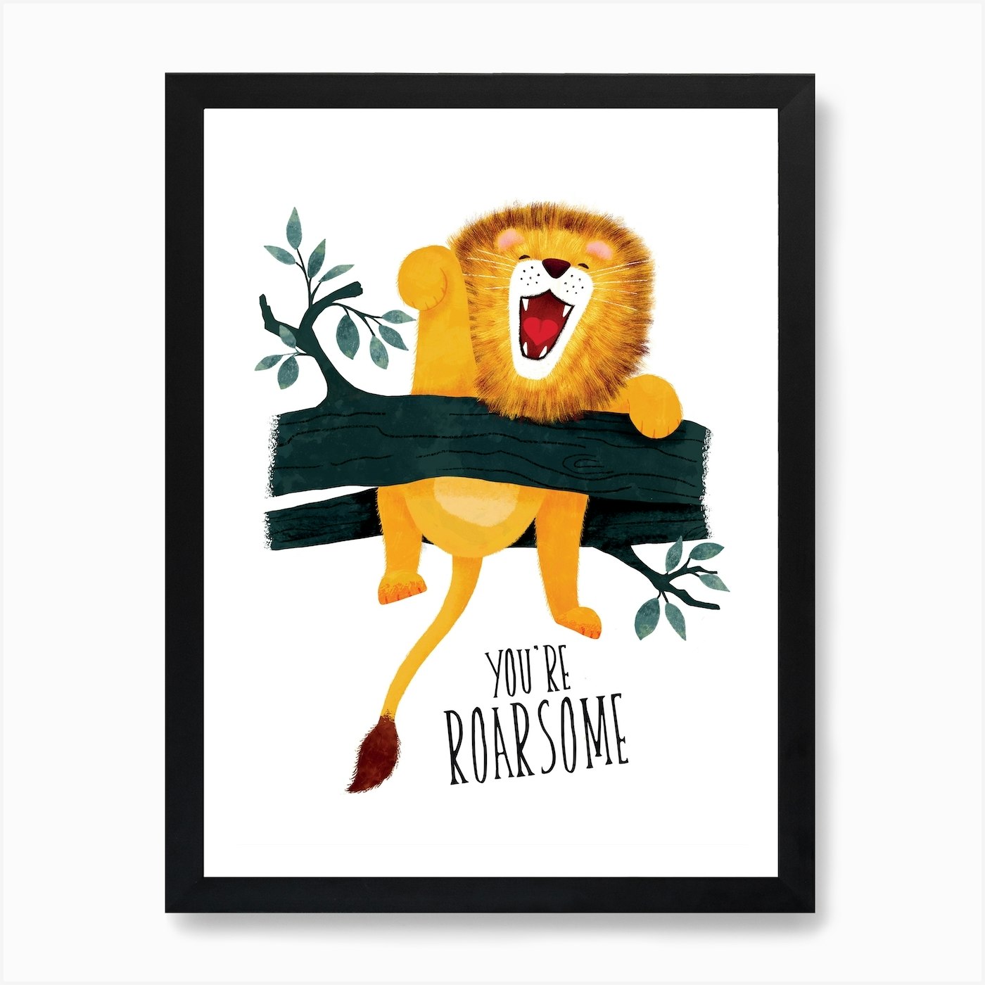 You are Awesome Quote Lion Roaring  Framed Wall Art Poster Canvas Print Picture