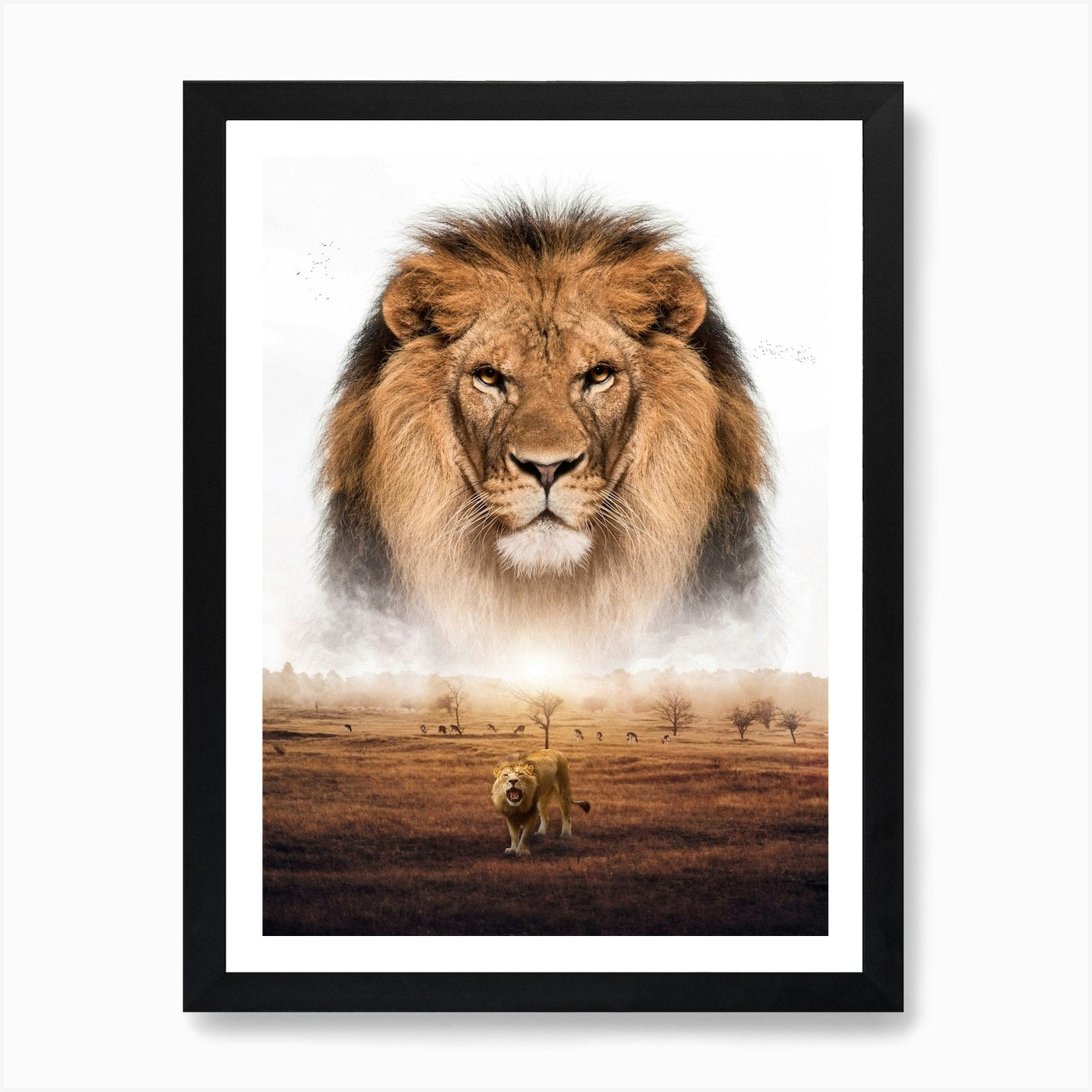 Lion King Of Animals Africa Art Pri Framed Wall Art Poster Canvas Print Picture