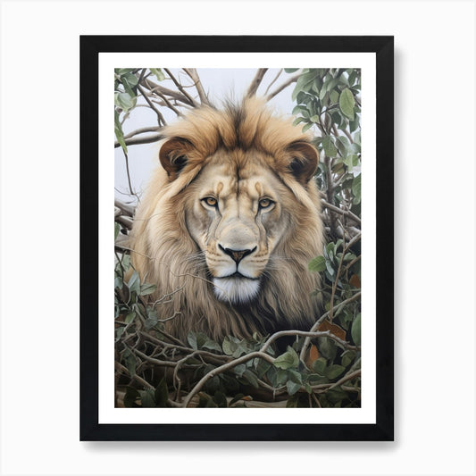 African Lion Realism Portrait 2 Art Framed Wall Art Poster Canvas Print Picture