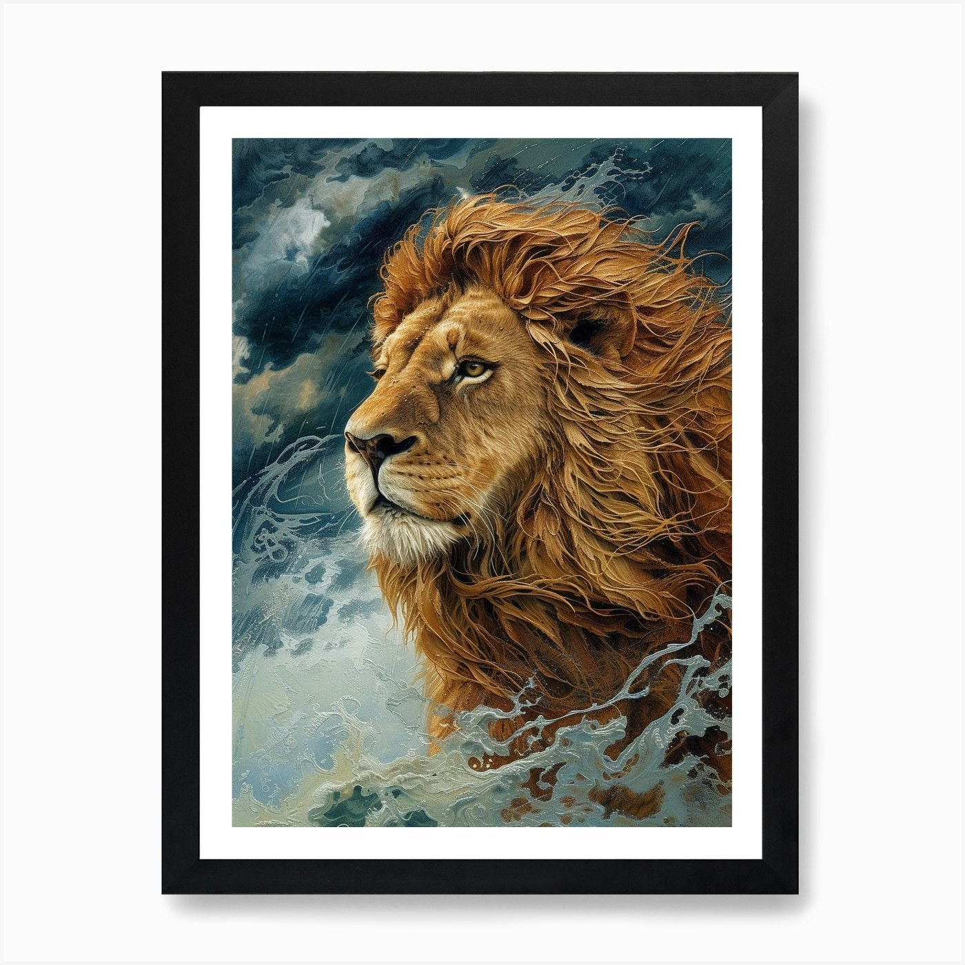 African Lion Relief Illustration Wa Framed Wall Art Poster Canvas Print Picture
