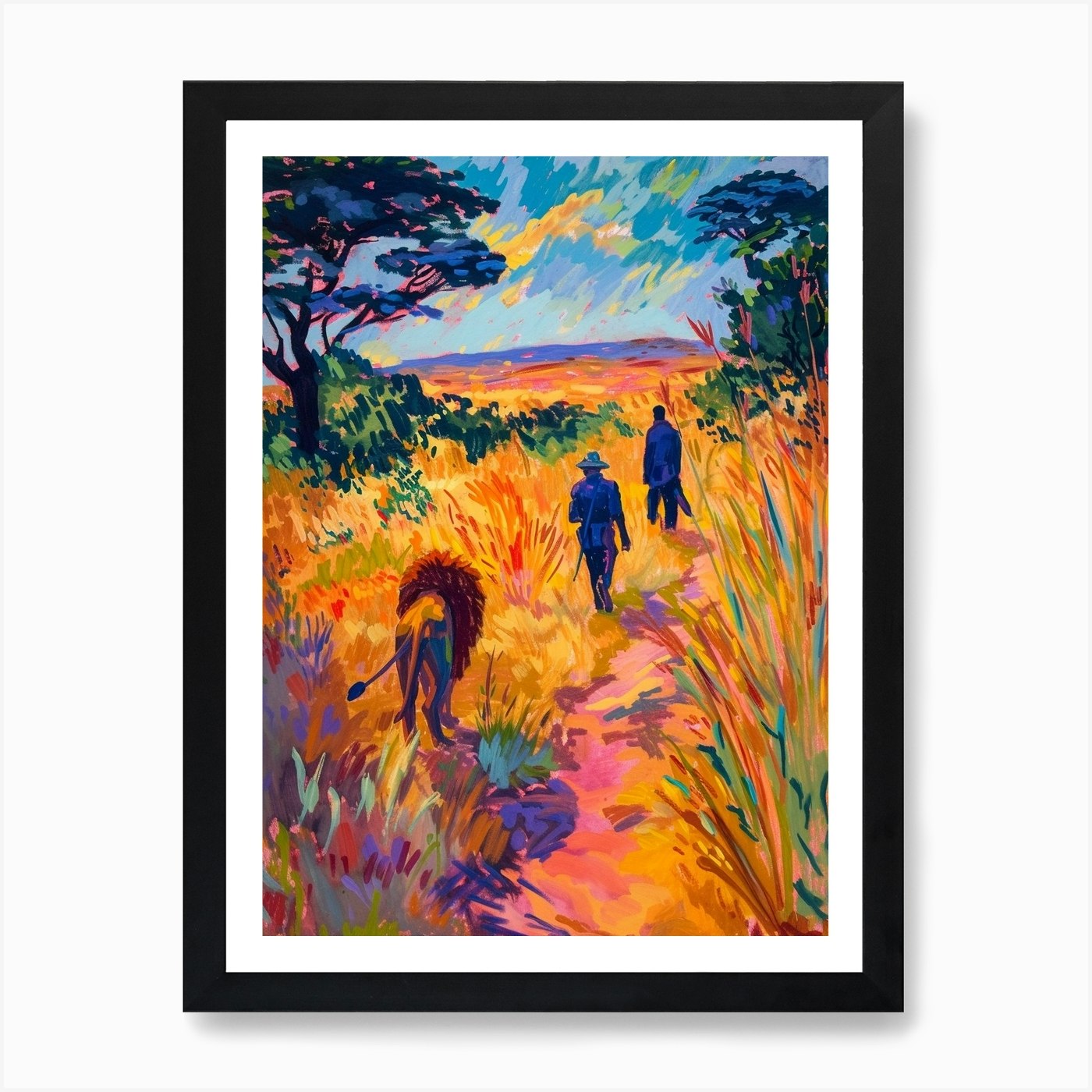 Transvaal Lion Hunting In The Savan Framed Wall Art Poster Canvas Print Picture