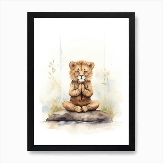 Meditating Watercolour Lion Art Pai Framed Wall Art Poster Canvas Print Picture