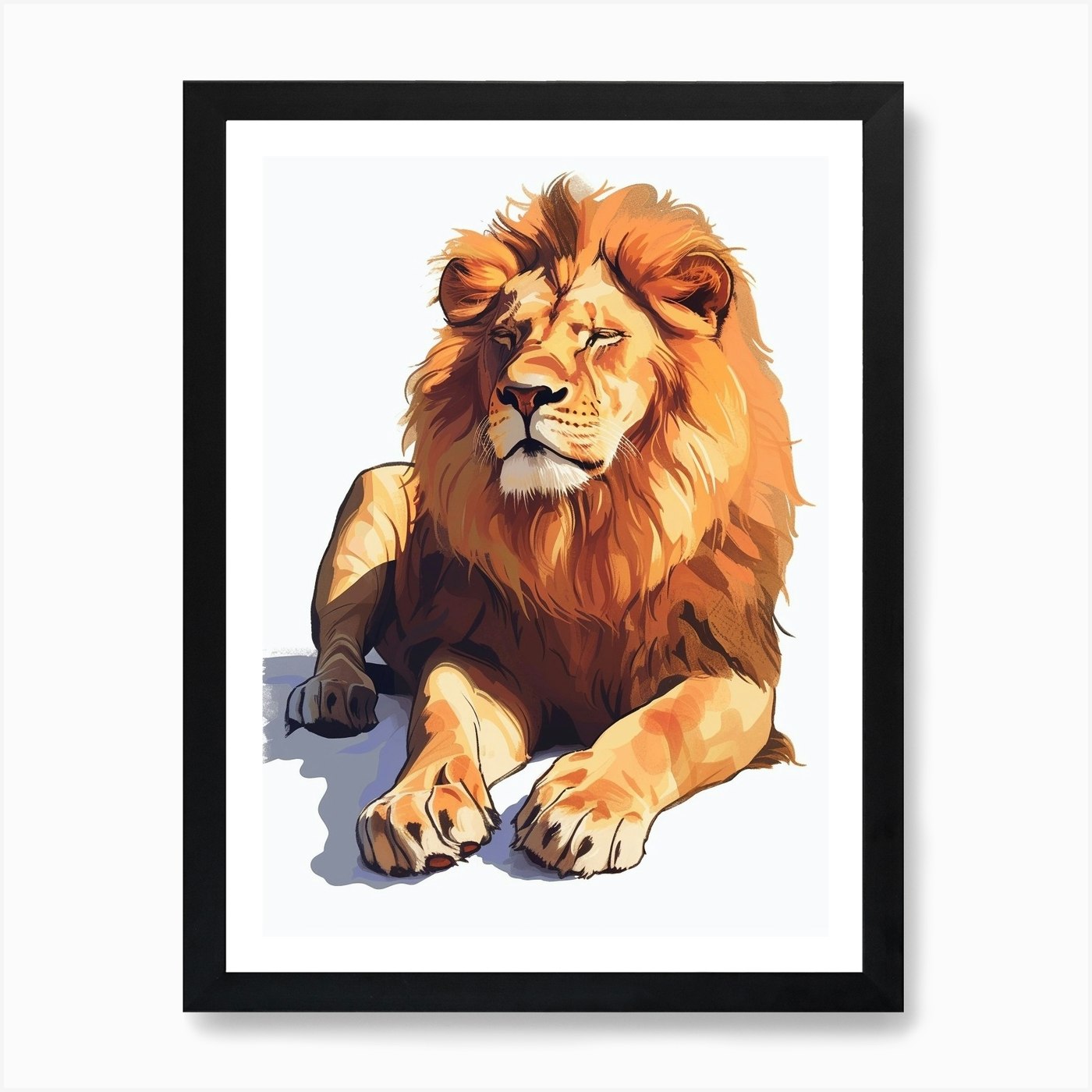 Barbary Lion Resting In The Sun Cli Framed Wall Art Poster Canvas Print Picture