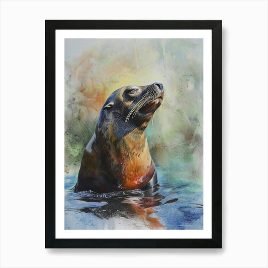 Sea Lion Pastel Watercolour 3 Art P Framed Wall Art Poster Canvas Print Picture