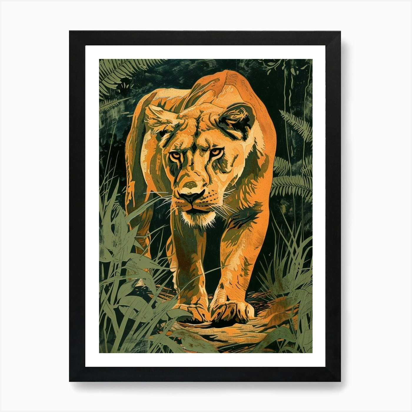 Barbary Lion Relief Illustration Li Framed Wall Art Poster Canvas Print Picture