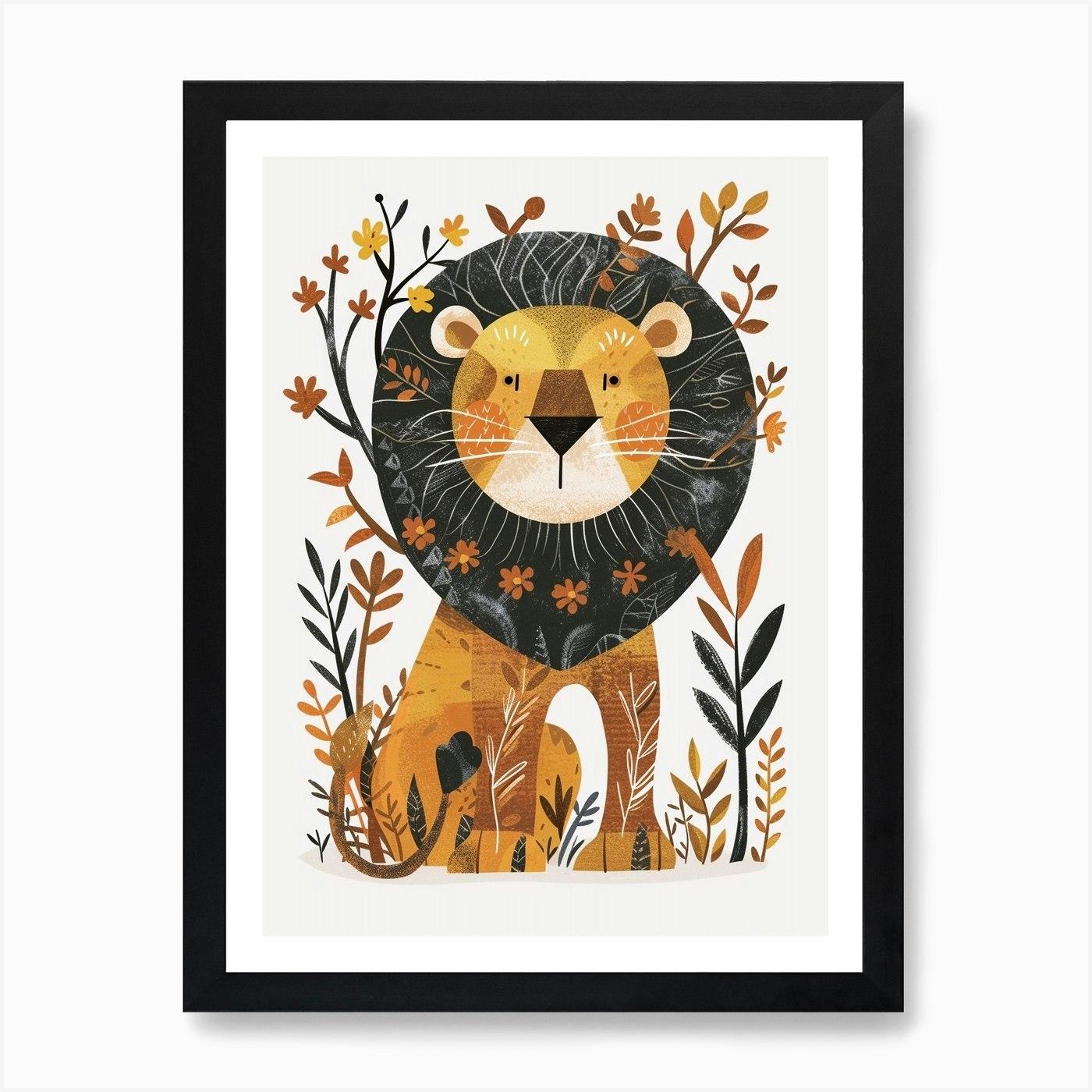 African Lion Lion In Different Seas Framed Wall Art Poster Canvas Print Picture