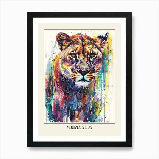 Mountain Lion Colourful Watercolour Framed Wall Art Poster Canvas Print Picture