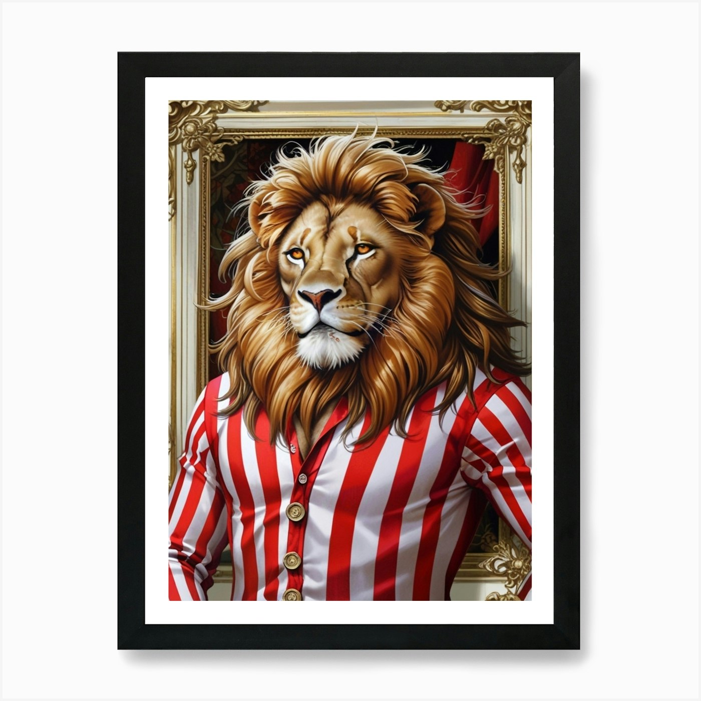 Lion In Striped Shirt Art Print Framed Wall Art Poster Canvas Print Picture