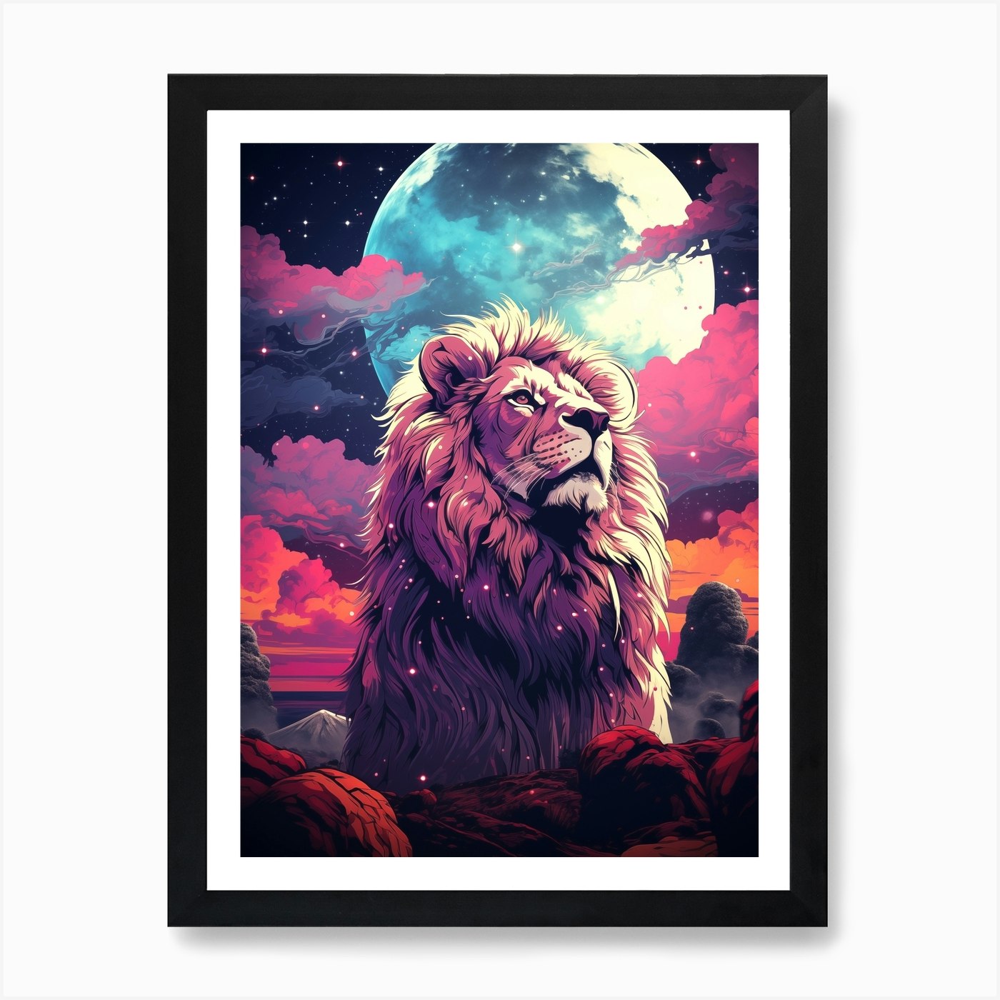 Lion In The Night Sky Art Print Framed Wall Art Poster Canvas Print Picture