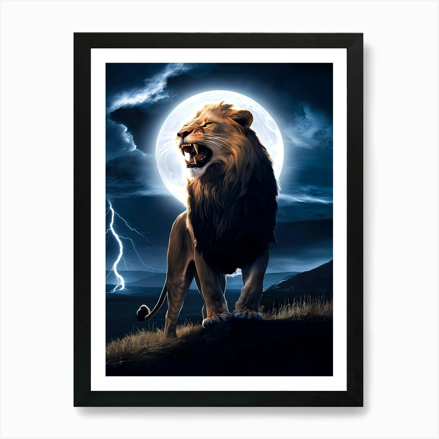 Lion Roar on the Cliff Painting Art Framed Wall Art Poster Canvas Print Picture