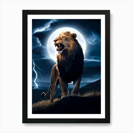 Lion Roar on the Cliff Painting Art Framed Wall Art Poster Canvas Print Picture