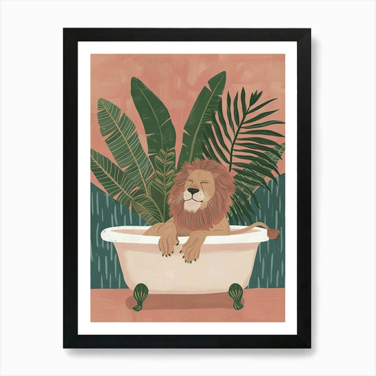 Bathtub Lion Mid Century Art Print Framed Wall Art Poster Canvas Print Picture