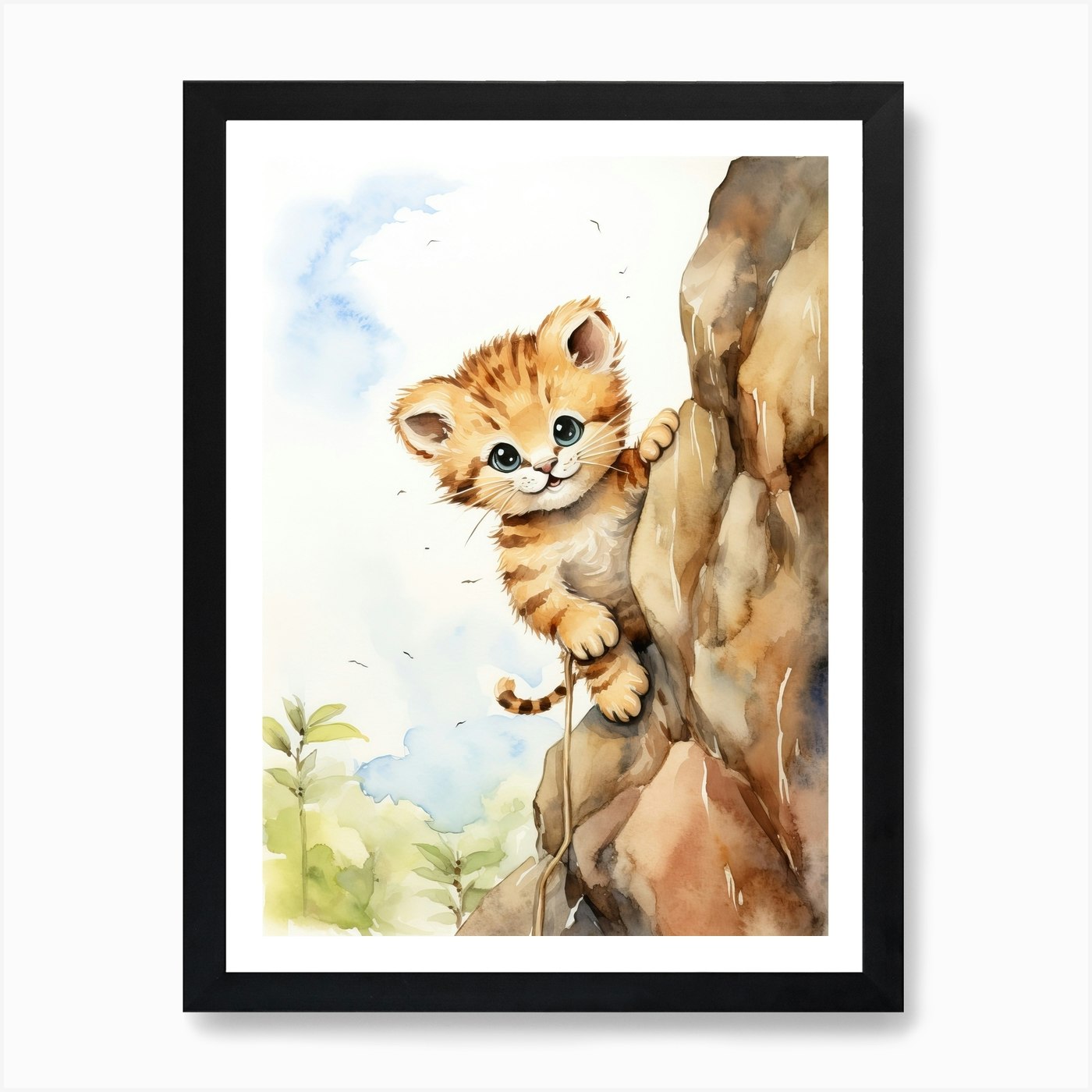 Rock Climbing Watercolour Lion Art  Framed Wall Art Poster Canvas Print Picture