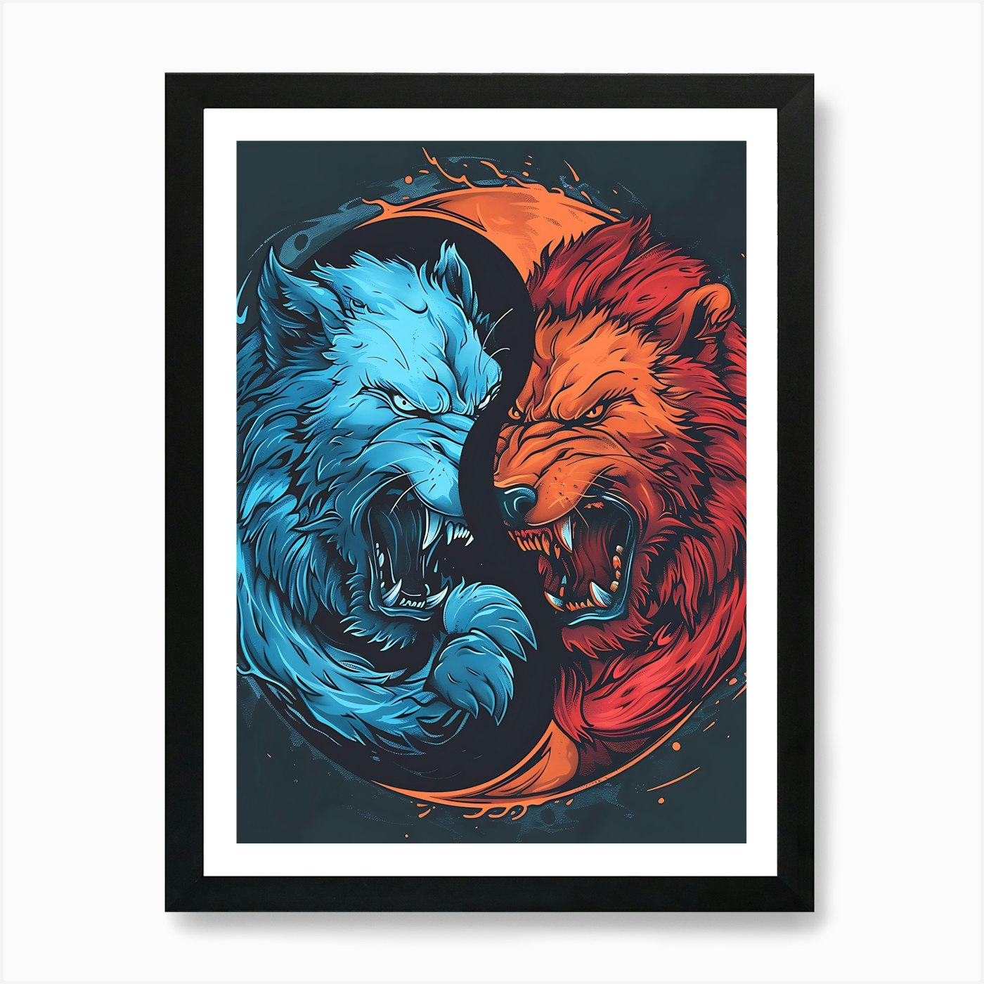Badass Lion And Wolf Art Print Framed Wall Art Poster Canvas Print Picture