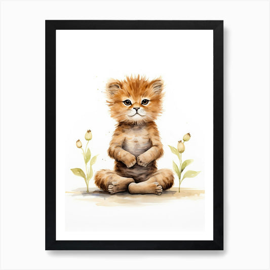 Practicing Yoga Watercolour Lion Ar Framed Wall Art Poster Canvas Print Picture