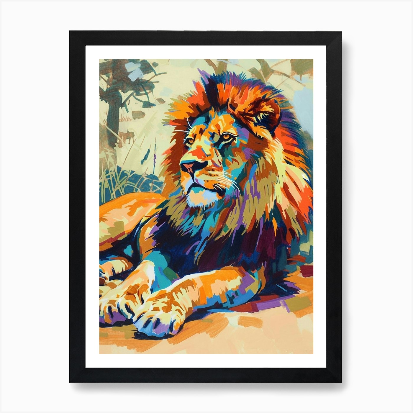 Masai Lion Resting In The Sun Fauvi Framed Wall Art Poster Canvas Print Picture