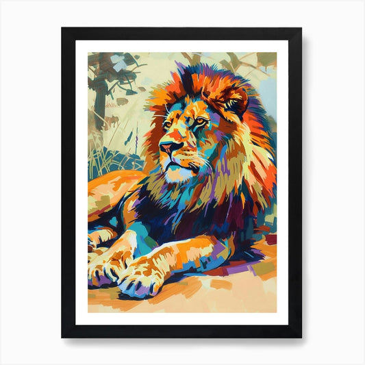 Masai Lion Resting In The Sun Fauvi Framed Wall Art Poster Canvas Print Picture