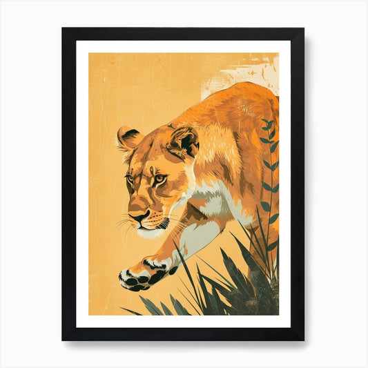 African Lion Lioness On The Prowl I Framed Wall Art Poster Canvas Print Picture