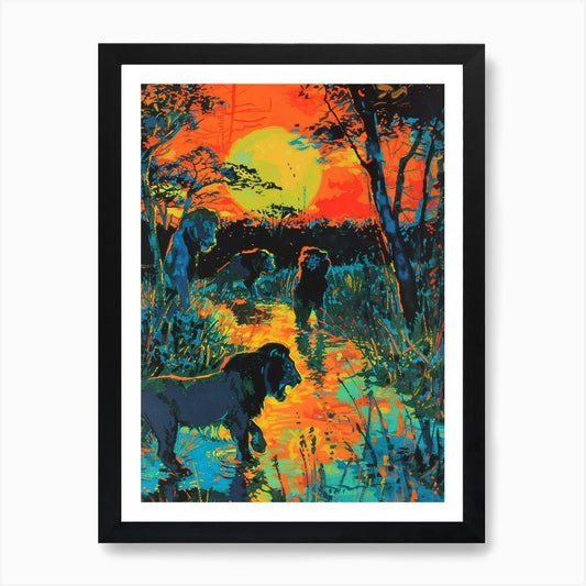 Transvaal Lion Night Hunt Fauvist P Framed Wall Art Poster Canvas Print Picture
