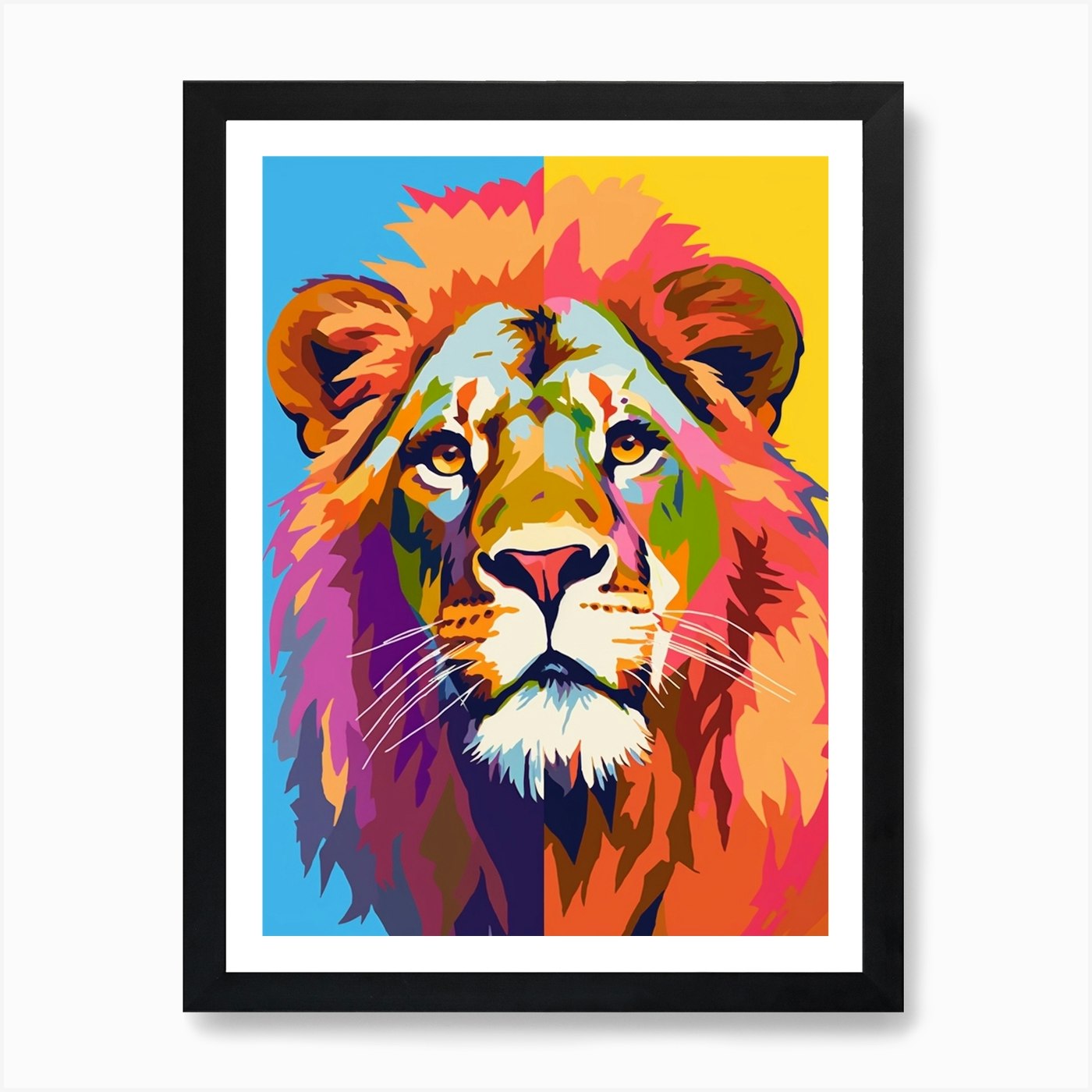 Lion Pop Art Inspired Colourful Ill Framed Wall Art Poster Canvas Print Picture