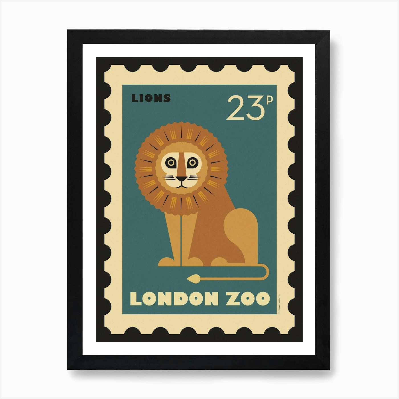 London Zoo Stamp Lion Kids Art Prin Framed Wall Art Poster Canvas Print Picture