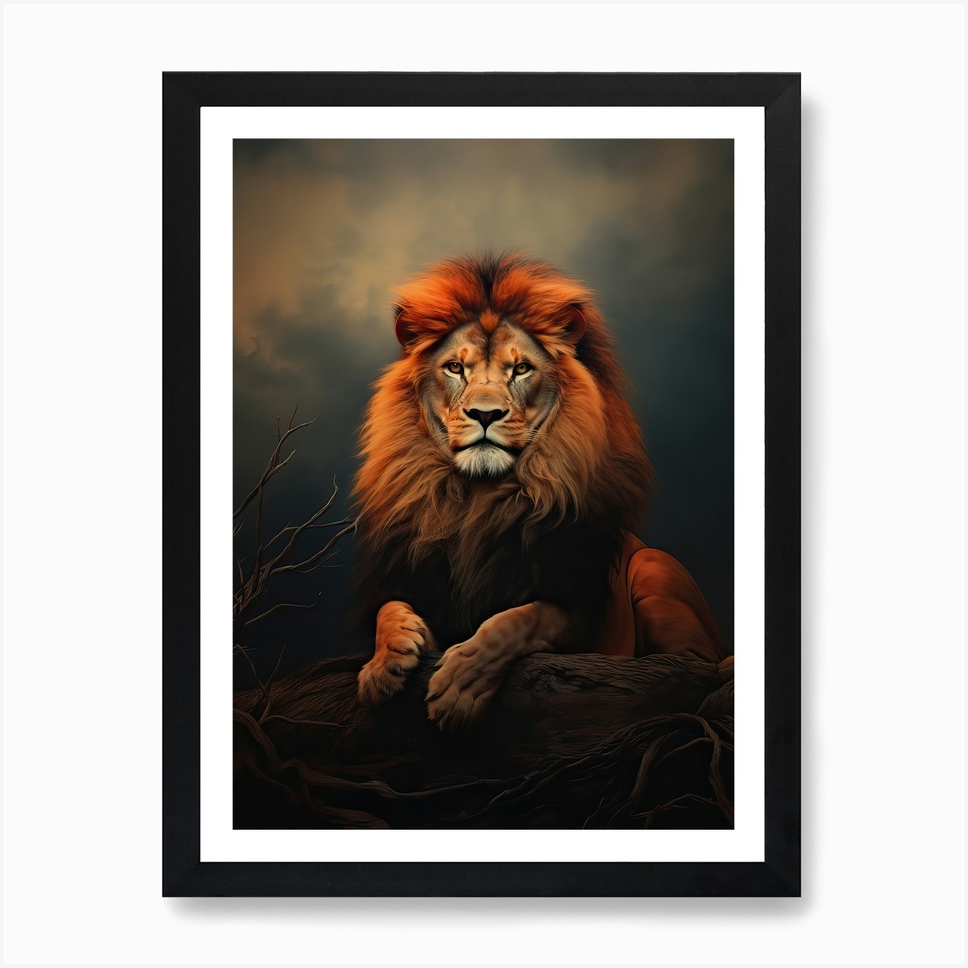 Lion Art Painting Tonalism Style 1  Framed Wall Art Poster Canvas Print Picture