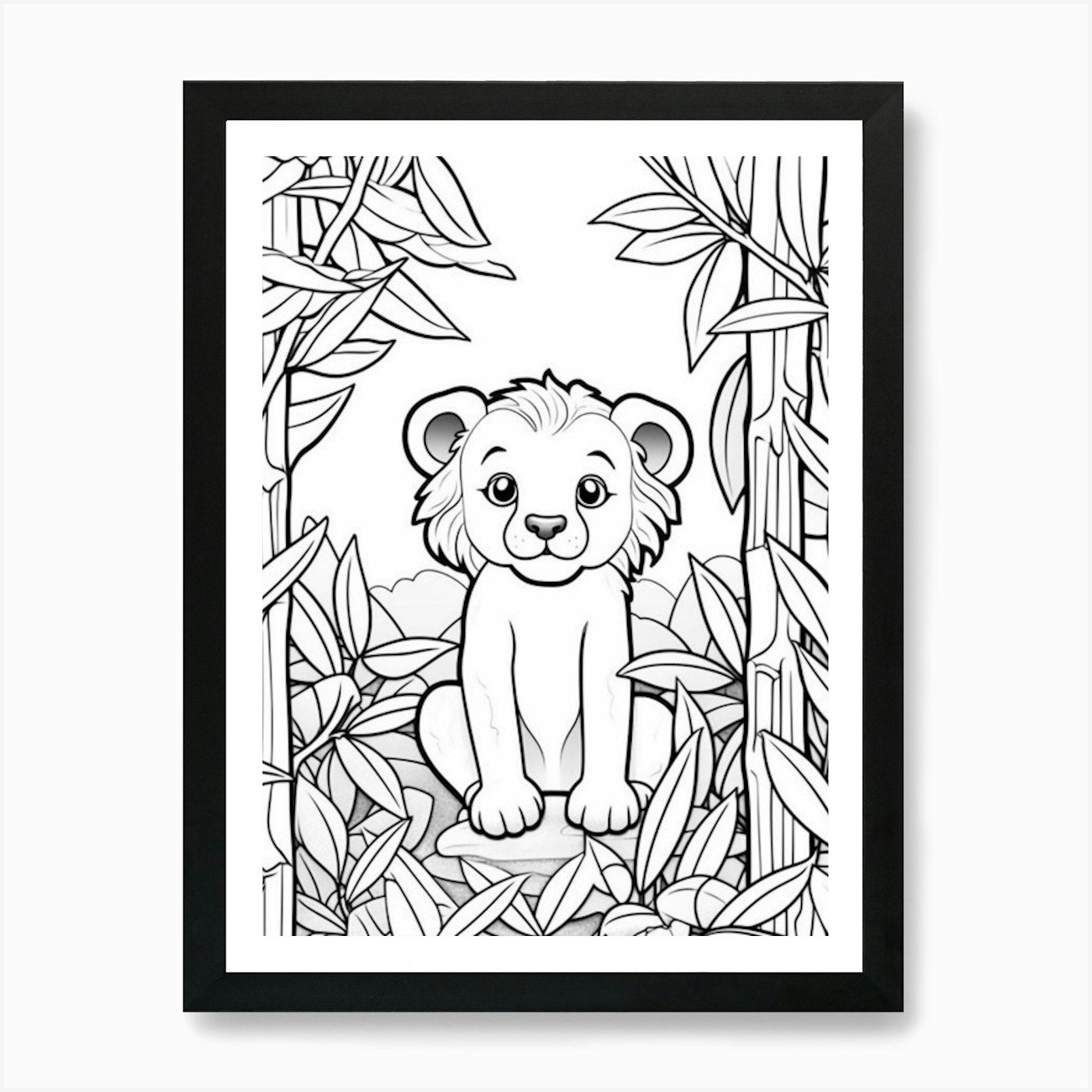 Line Art Jungle Animal Lion 1 Art P Framed Wall Art Poster Canvas Print Picture