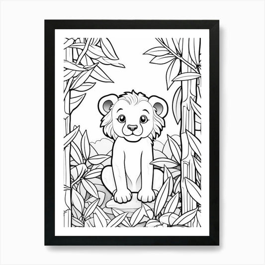 Line Art Jungle Animal Lion 1 Art P Framed Wall Art Poster Canvas Print Picture