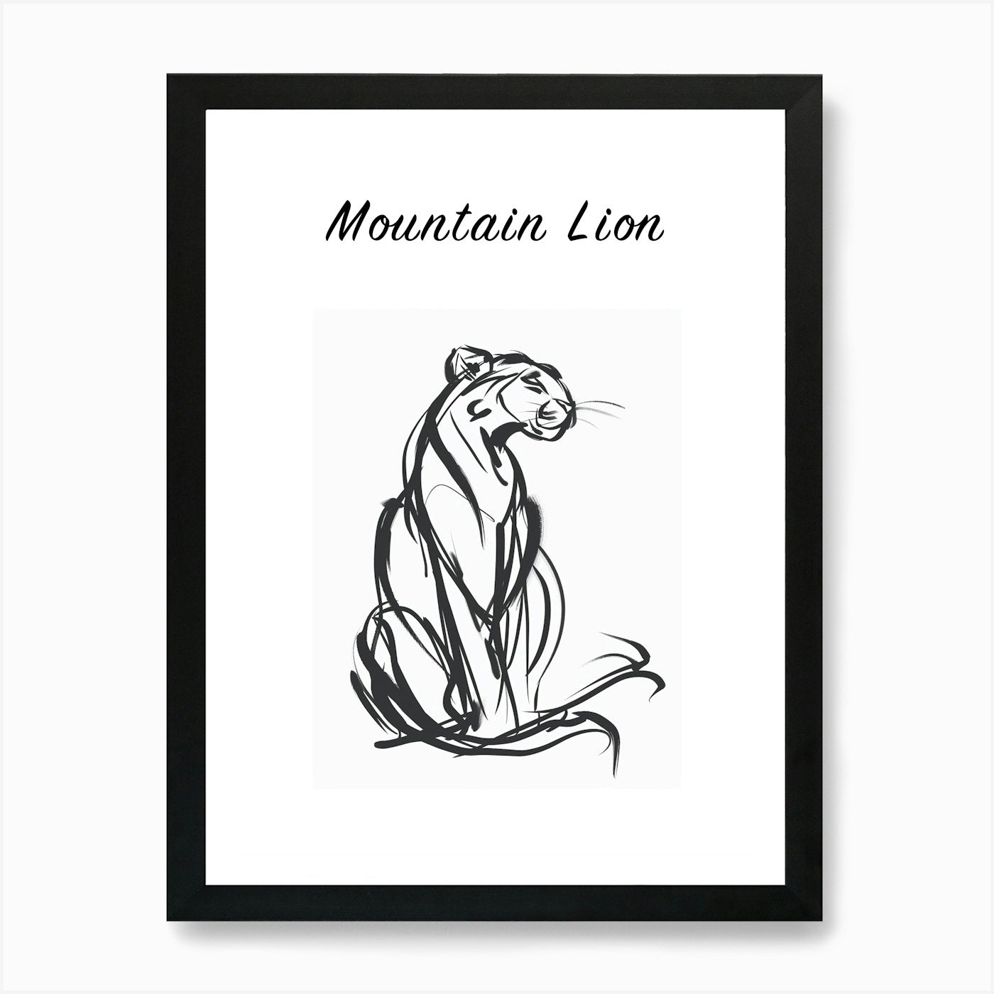 B&W Mountain Lion Poster Art Print Framed Wall Art Poster Canvas Print Picture
