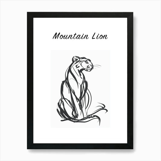 B&W Mountain Lion Poster Art Print Framed Wall Art Poster Canvas Print Picture