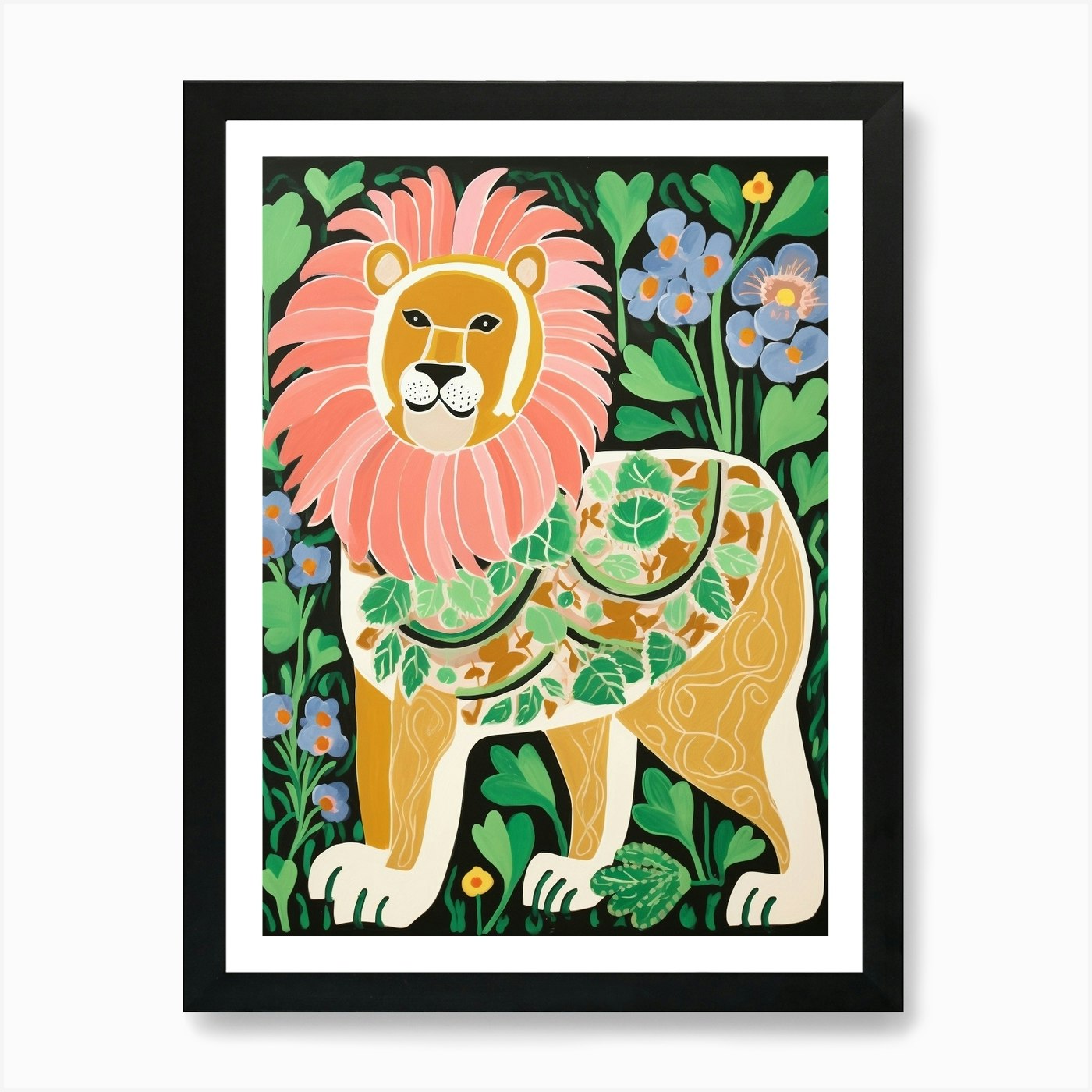 Maximalist Animal Painting Lion 5 A Framed Wall Art Poster Canvas Print Picture