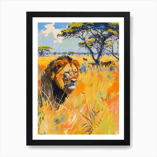 Southwest African Lion Hunting In T Framed Wall Art Poster Canvas Print Picture