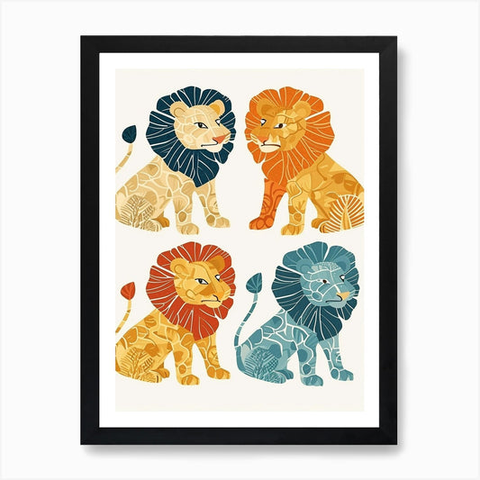 Barbary Lion In Different Seasons C Framed Wall Art Poster Canvas Print Picture